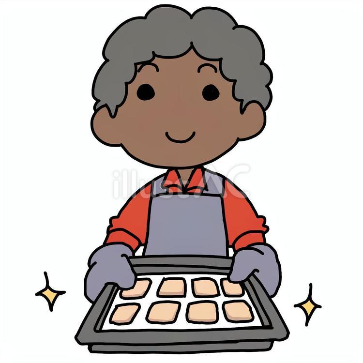 上手にクッキーを焼くアフロ男性 アフロ,男性,クッキーのイラスト素材