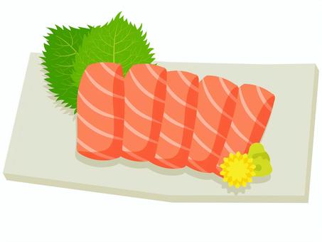 サーモンのお刺身 刺身,サーモン,生物,魚,魚介類,和食,居酒屋,紫蘇,青紫蘇,山葵のイラスト素材