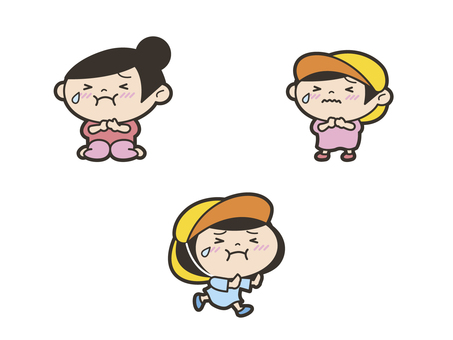 子ども（トラブル）セット2 子ども,泣く,怖い,逃げる,悲しい,幼児,園児,幼稚園,保育園,帽子のイラスト素材