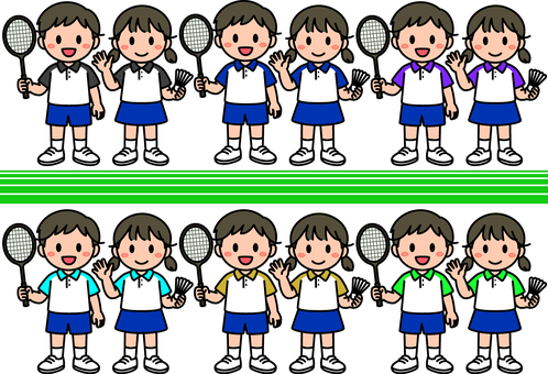 バドミントンの子供たちです。 バドミントン,シンプル,スポーツ,体育,クラブ,部活,サークル,運動,跳ぶ,シャトルコックのイラスト素材