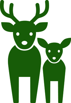 ピクトグラムの緑の鹿の親子です。 ピクトグラム,鹿,シンプル,動物,角,親子,小鹿,緑のイラスト素材