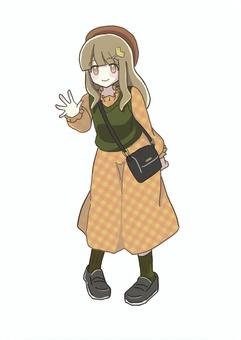 秋服の女の子　全身 人物,全身,女の子,ファッション,秋,私服,お出かけ,萌え系,微笑み,茶髪のイラスト素材