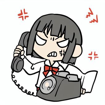 怒って黒電話をかける少女 小学生,黒電話,怒る,激怒,クレーム,文句,通話,家電,ダイヤル式,不機嫌のイラスト素材
