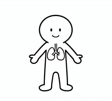 体の説明イラスト　肺　棒人間 肺,体,笑顔,棒人間,線画,キャラクター,手描き,手書き,イラスト,挿し絵のイラスト素材