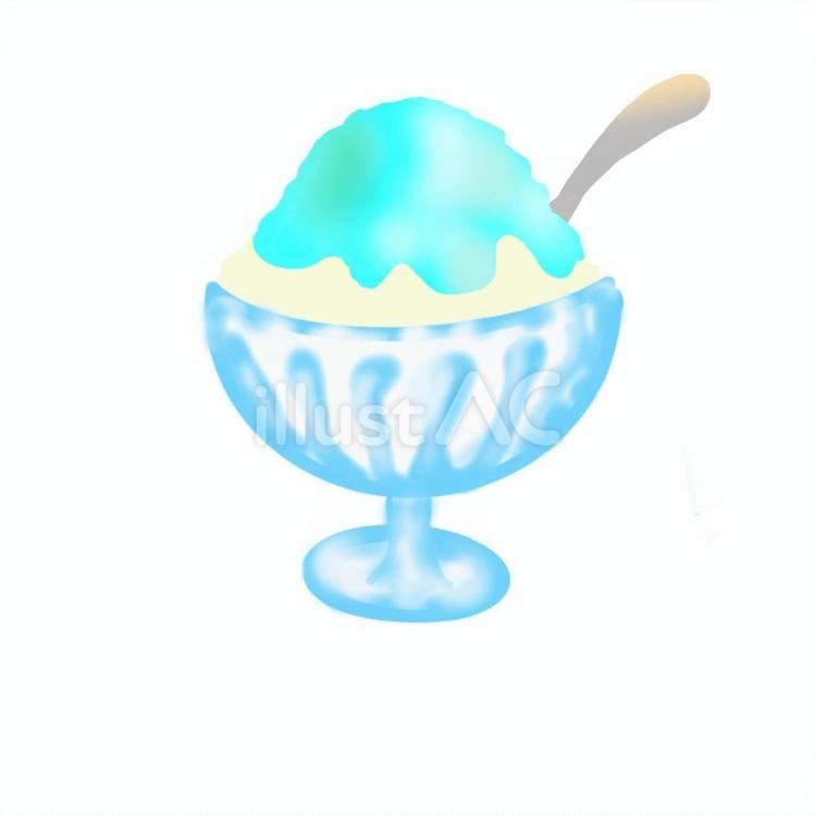 かき氷　ブルーハワイ　手描き かき氷,夏,ブルーハワイのイラスト素材