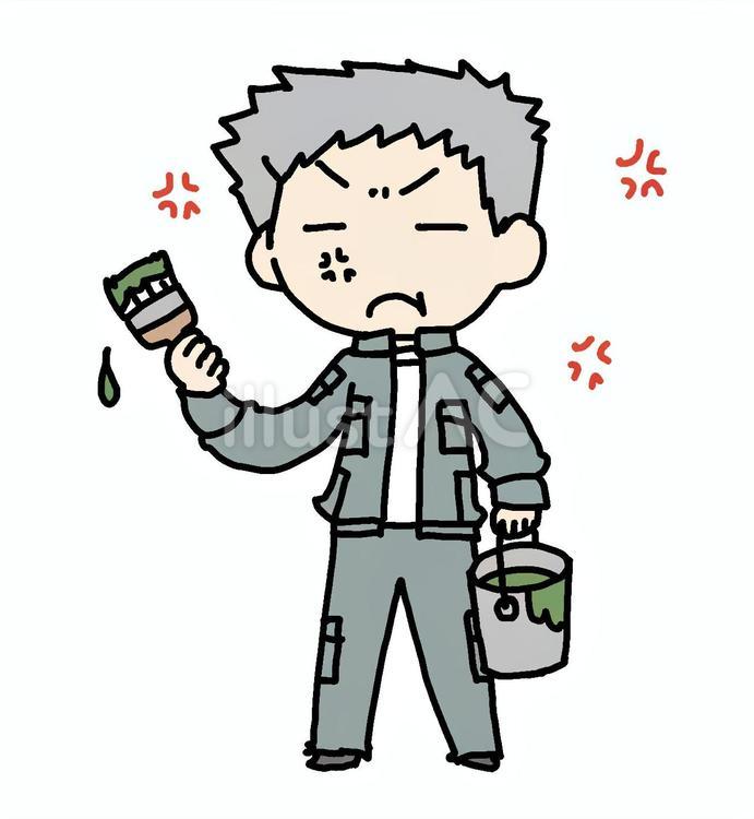 ペンキと怒るおじいさん おじいさん,ペンキ,怒るのイラスト素材