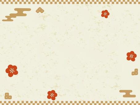 金の市松模様と可愛い梅の花の和紙風背景1 和,和風,背景,市松模様,梅の花,金,シンプル,可愛い,手書き,文様のイラスト素材