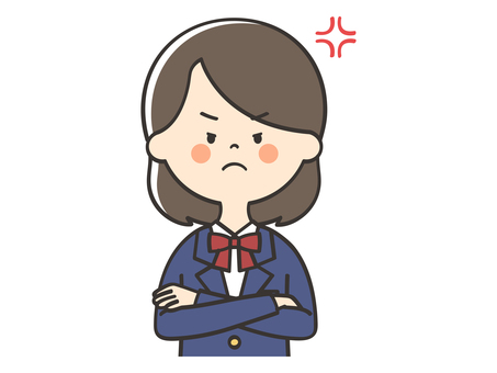 腕組みして怒る女子学生 怒る,叱る,説教,喧嘩,イライラ,不満,厳しい,ストレス,怒り,ムカムカのイラスト素材