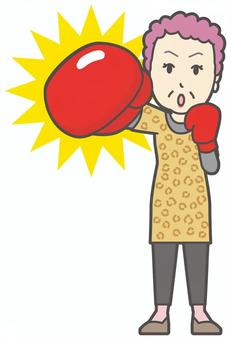  大阪のおばちゃん-036-全身 パンチ,おばちゃん,大阪,ヒョウ柄,おばはん,中年,女性,関西,派手,おばさんのイラスト素材