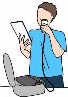 セルフ顔脱毛する男性　カラー セルフ,顔,脱毛,男性,ヒゲ,カラーのイラスト素材