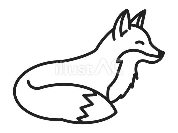 しっぽを巻いて座るキツネの線画イラスト キツネ,動物,哺乳類のイラスト素材