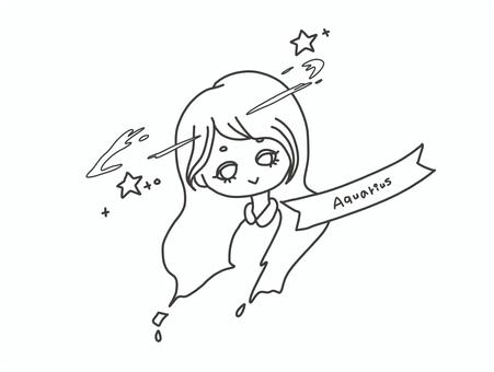 みずがめ座(Aquarius)モノクロ みずがめ座(Aquarius)モノクロ 星座,占い,女の子,かわいい,平面的,線画のイラスト素材