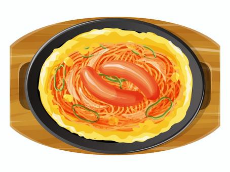 鉄板ナポリタン 鉄板ナポリタン ナポリタン,スパゲッティ,洋食,料理,食べ物,ソーセージ,ピーマン,玉ねぎ,ウインナー,卵のイラスト素材