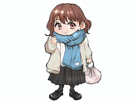 冬のおでかけ・SD女の子（マフラー）
