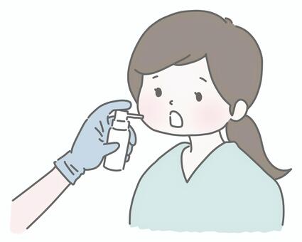 胃カメラ検査で麻酔スプレーをする女性 胃カメラ,内視鏡検査,麻酔,口腔内,医療処置,診察,病院,医療,健康診断,治療のイラスト素材