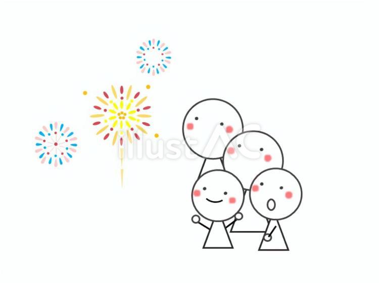 花火を見上げる棒人間家族（花火あり） 棒人間,花火大会,家族のイラスト素材