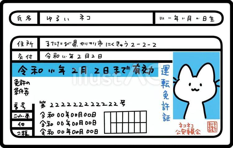 ゆるいネコの免許証・ブルー ネコ,運転免許証,カードのイラスト素材