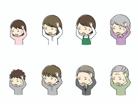 頭を抱える老若男女セット 頭,抱える,どうしよう,失敗,困る,悩む,考える,老若男女,女性,男性のイラスト素材