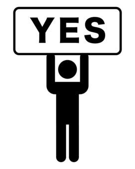 yesのカードを掲げているシルエット ピクトグラム,シルエット,人間,人物,棒人間,モノクロ,ユニバーサルデザイン,イメージ,意志,賛成のイラスト素材