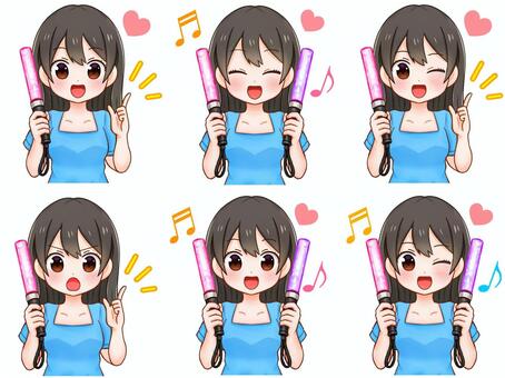 推し活する女性のイラスト素材セット2 ペンライト,応援,推し活,女性,ライブ,コンサート,説明,解説,注意喚起,オタ活のイラスト素材
