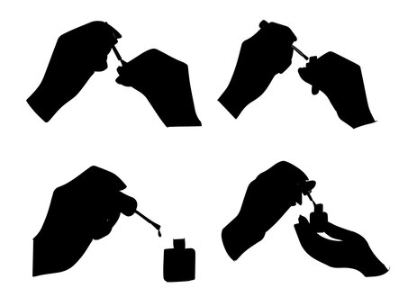 ネイルをする手元のシルエット ネイルをする手元のシルエット ネイル,マニュキア,ポリッシュ,サロン,セルフ,手元,手入れ,身だしなみ,女性,手描きのイラスト素材