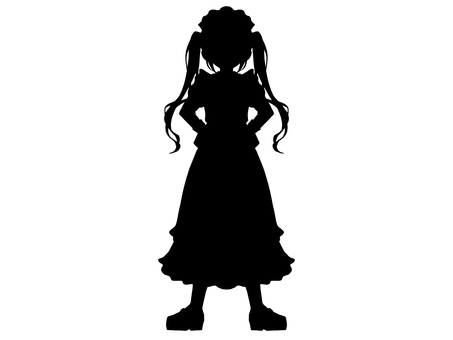 仁王立ちツインテのメイドさんシルエット メイド,女の子,シルエット,立ち絵,trpg,全身,人物,黒,少女,女性のイラスト素材