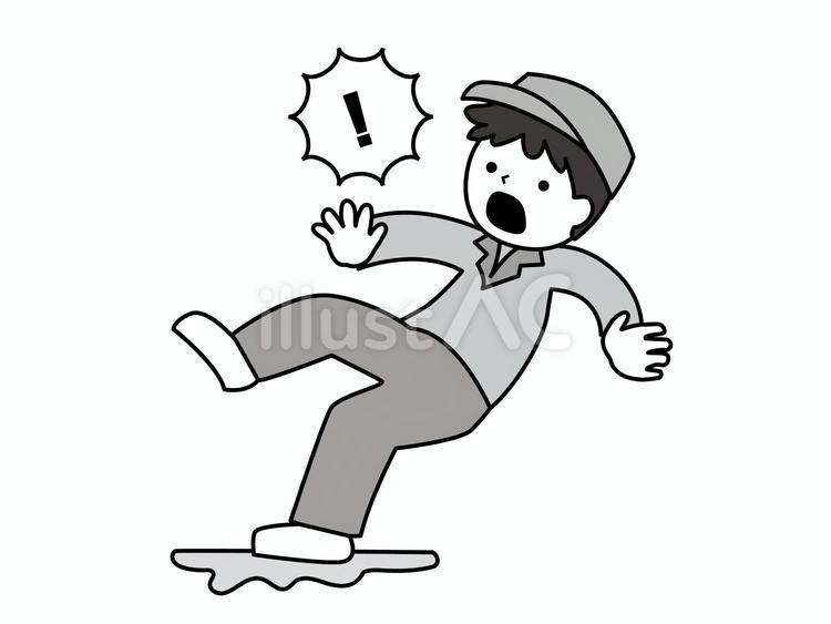 濡れた床ですべって転倒しそうな人、単色 ヒヤリ,人物,働くのイラスト素材