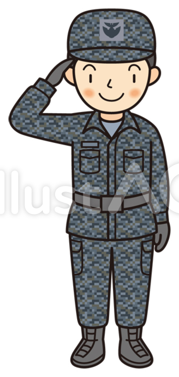 敬礼する航空自衛官（迷彩服） 自衛官,航空自衛隊,男のイラスト素材