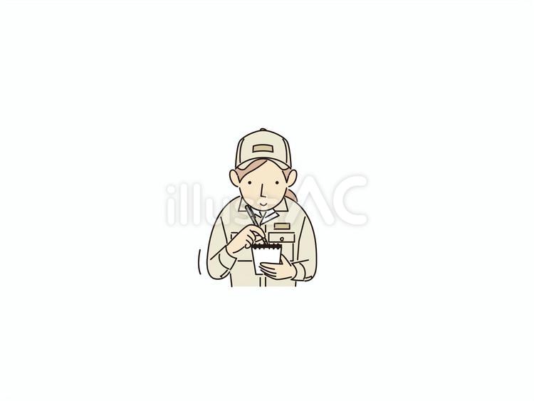メモを取る製造工場で働く女性 メモ,勉強中,記録中のイラスト素材