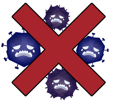 ウイルスやばい菌を殺菌し撃退するイラスト ウイルス,病原菌,対策,顕微鏡,風邪,コロナウイルス,インフルエンザ,バツ,バッテン,インフルのイラスト素材