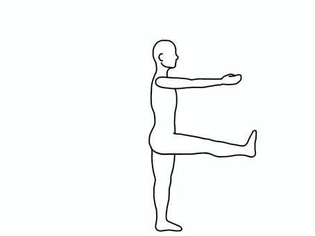 横向きで同側の手足を水平に上げる人 エクササイズ,立位,横向き,線画,白黒のイラスト素材
