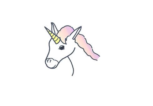 ユニコーン（たてがみカラー） ユニコーン,年賀状,午年,かわいい,シンプル,ゆめかわ,素材,線画のイラスト素材