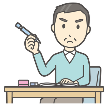  ニット中年男性-162-バスト 勉強,おじさん,男性,中年,お父さん,パパ,シニア,ミドルエイジ,人物,かわいいのイラスト素材