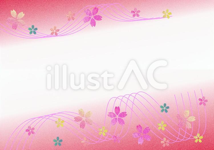 桜フレーム　楽譜風の曲線と桜　斜め枠 桜,楽譜,曲線のイラスト素材