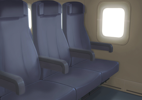 飛行機の座席風　背景イラスト01 座席,機内,内装,窓際,リアル,旅行,飛行機,背景,風景,乗り物のイラスト素材