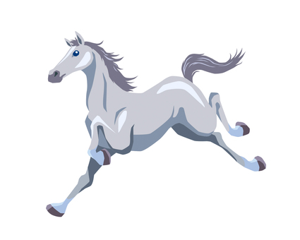 駆ける馬-シルバー2 馬,午,午年,サラブレッド,走る馬のイラスト素材