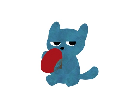 うちわを持つ青猫