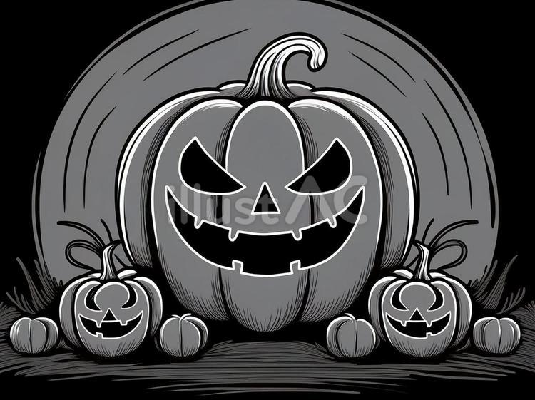 モノクロのハロウィンのかぼちゃ かぼちゃ,ハロウィン,顔のイラスト素材