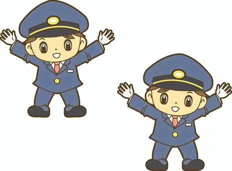 鉄道員の万歳 駅員,車掌,運転士,運転手,鉄道員,乗務員,鉄道,新幹線,路面電車,地下鉄のイラスト素材