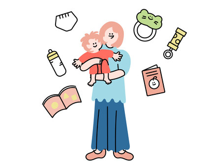 子どもを抱きしめるお母さん 親子,母親,子ども,乳児,幼児,抱っこ,育児,子育て,ひとり親,母子家庭のイラスト素材