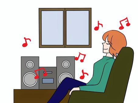 Illustration, écouter, musique, chanson, 