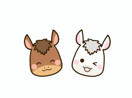 午年を喜ぶ仲良し二匹の馬 馬,午年,十二支,年賀状,2026,2026年,午,干支,動物,白馬のイラスト素材