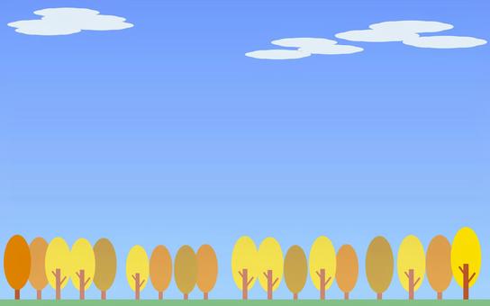 Illustration, blue sky, a row of trees, wood, 