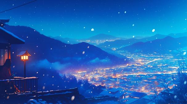雪降る夜の灯り 雪降る夜の灯り 冬,雪,夜景のイラスト素材