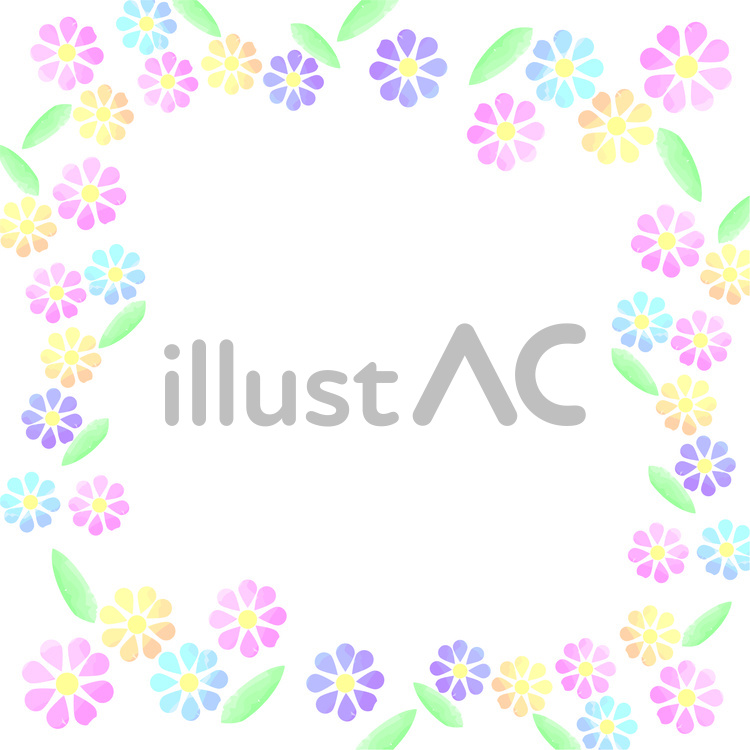 花　葉　カラフル　淡い　水彩　枠 花,葉,カラフルのイラスト素材