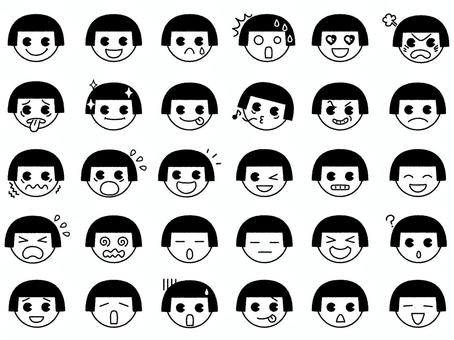 Girl's face icon set monochrome, emoticon, icon, girl, JPG, PNG and AI