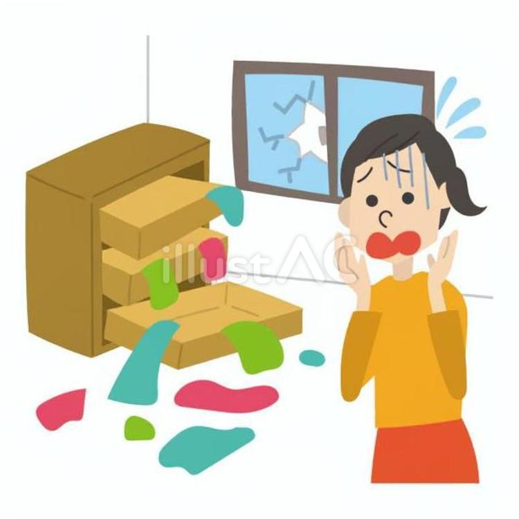 空き巣の被害を見つけて驚く女性 住宅,トラブル,家のイラスト素材