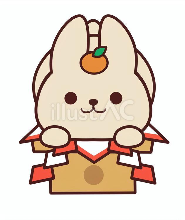 鏡餅うさぎ茶色 うさぎ,動物,鏡餅のイラスト素材