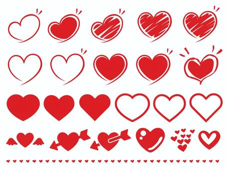 Simple heart-hand-drawn material set red, heart, icon, red, JPG, PNG and AI