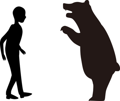 熊遭遇 熊,ヒグマ,猛獣,大型,野生,危険,人物,遭遇,シルエットのイラスト素材